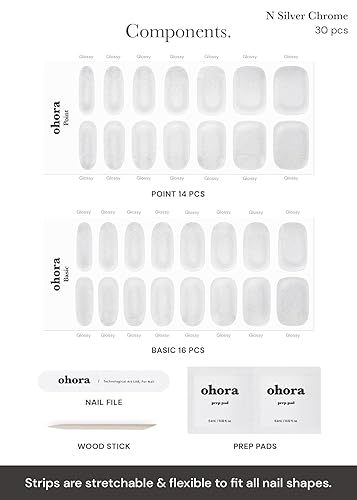Miniatura 6 de ohora Tiras de uñas de gel semicuradas (N cromo plateado), rango de tamaño extendido, funciona con cualquier lámpara de uñas, calidad de salón,