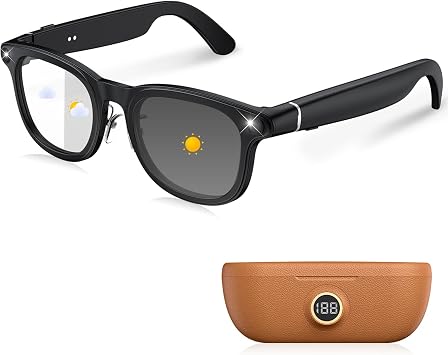4K Camera Glasses with 3600mAh Charging Case, Video Recording Sunglasse | Photochromic Lense, Object Recognition, EIS Stabilization, Bluetooth Music Glasses for Men Women Cycling Working Vlogging