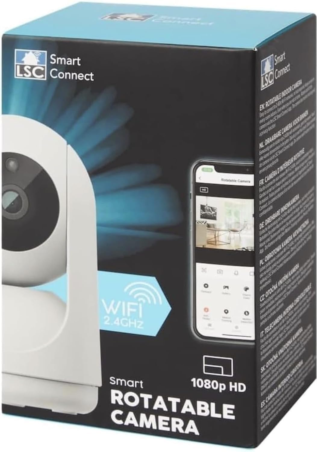 LSC Smart konnect, inteligentna kamera bezpieczeństwa, wewnętrzna kamera bezpieczeństwa 360° 1080p HD kompatybilna z WiFi, z noktowizorem, dwukierunkowym dźwiękiem, wykrywaniem ruchu i funkcjami