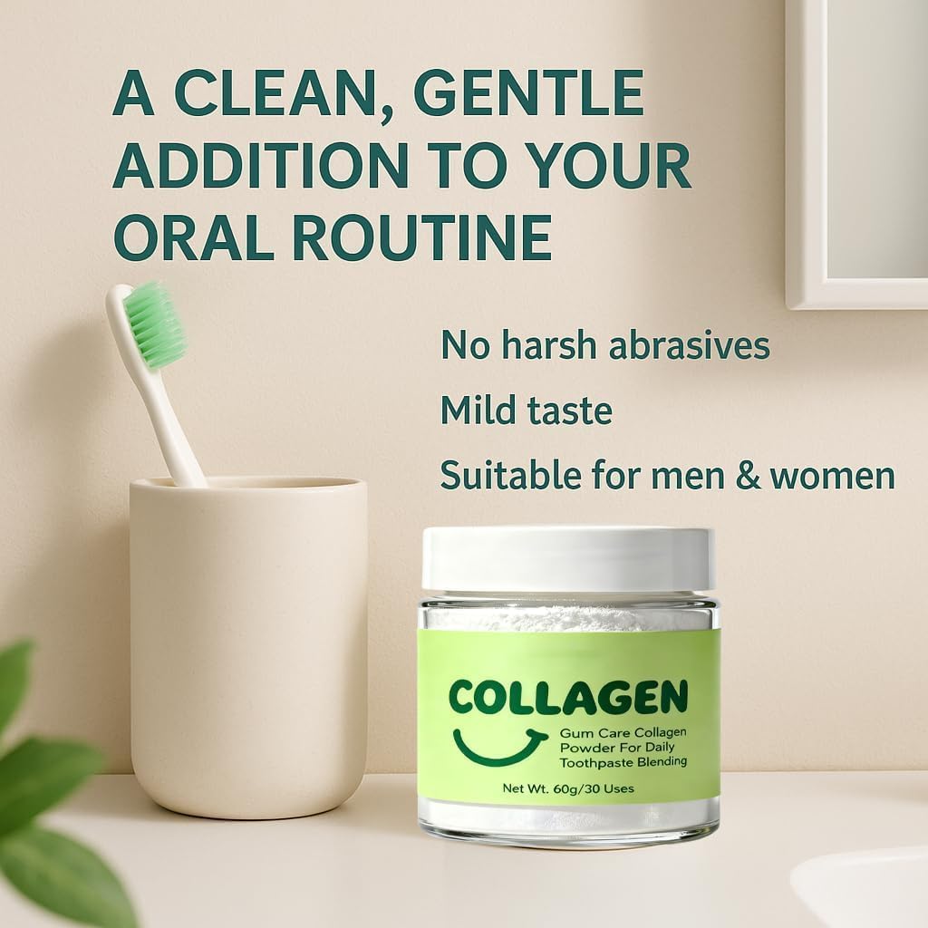Collagen Powder for Gums, Collagen Powder for Teeth, with Hydroxyapatite, Daily Gumline Support for Smile Strengthening, Keep Firm, Reduced Sensitivity & Healthier, 60g/2.11oz