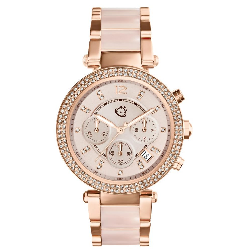 HORLOGE Pink Dial Chronograph Womens Watch Rose Gold Stainless Steel (Dial Colored Strap). (B0DCGFX35F) Amazon Price History, Amazon Price Tracker