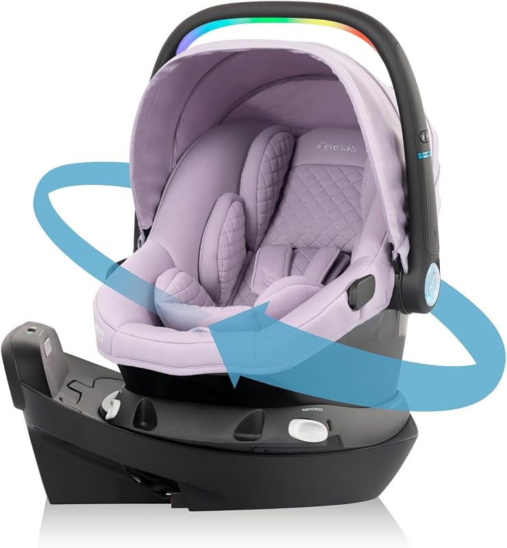 Revolve180 LiteMax NXT Rotating Preemie and Infant Car Seat | w/ SensorySoothe, Green & Gentle Fabric, SensorSafe, Rear-Facing Mode 3-30 lbs, Lighweight, Easy Install Base (Agate)