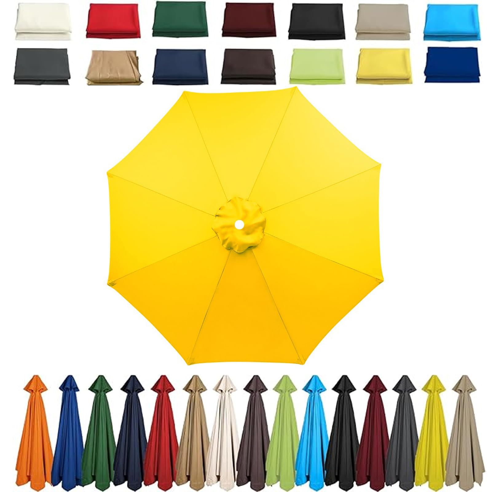 Garden Parasol Umbrella 4m/3.5m/3m/2.7m/2.5m/2.3m/2m Patio Outdoor Sun Shade Replacement Canopy 6 Arms/8Arms for Beach Pool Lawn Backyard Deck Waterproof UV 50+ (Yellow-A,6ribs:2.5M/8.2ft)