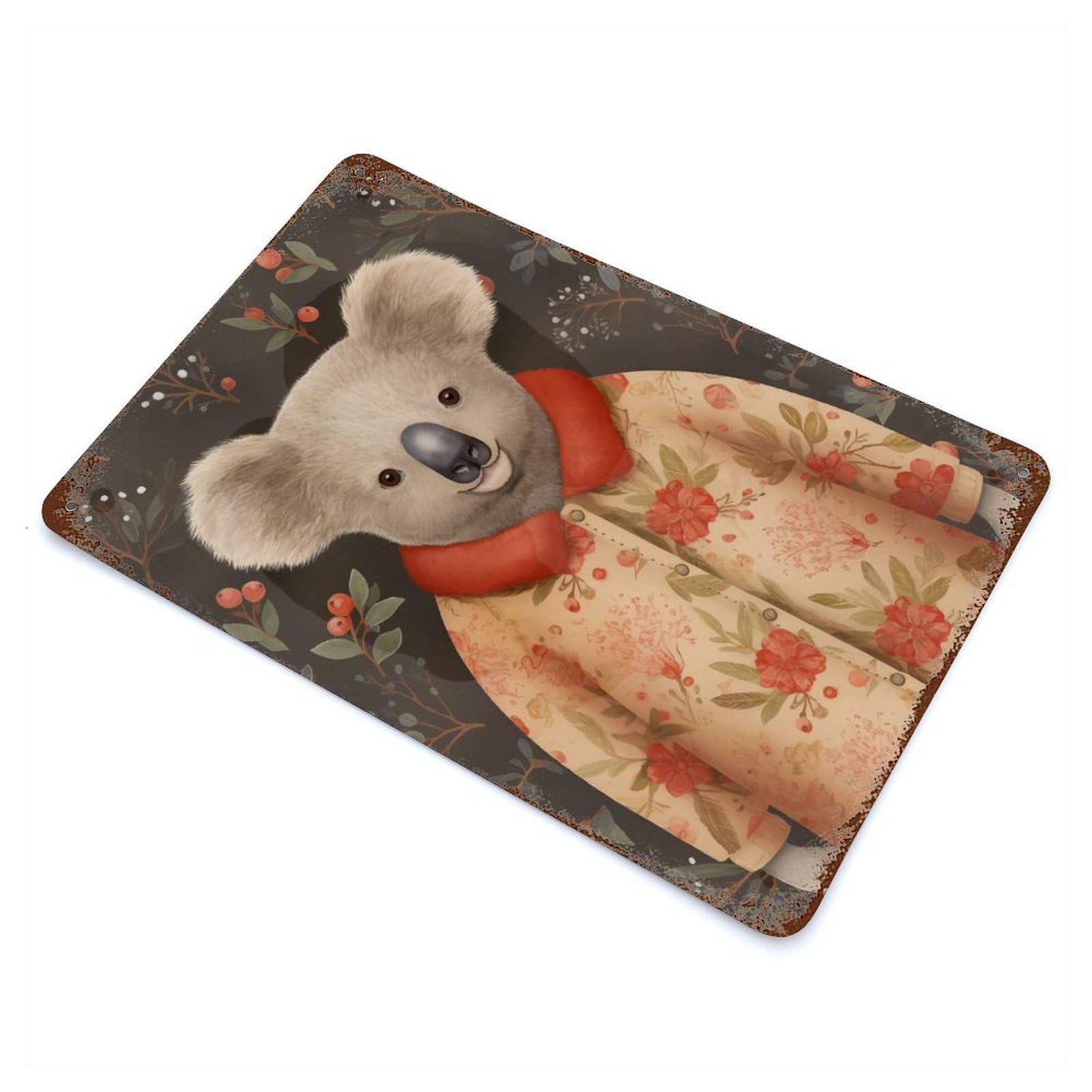 Rust Effect Koala Bear Xmas Suit Aged Metal Wall Plaque 11.8"x7.9", Rustic Home Decor for Bistro, Counter And Cafe Decor