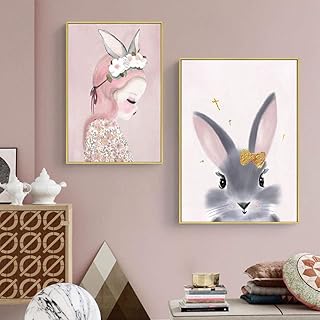 Rosa Simpatica Principessa dei Cartoni Animati Animale Personaggio Coniglietto del Bambino Pittura su Tela 2 Pezzi Wall Art Poster Nordici Bambini Camera da Letto Decor 16