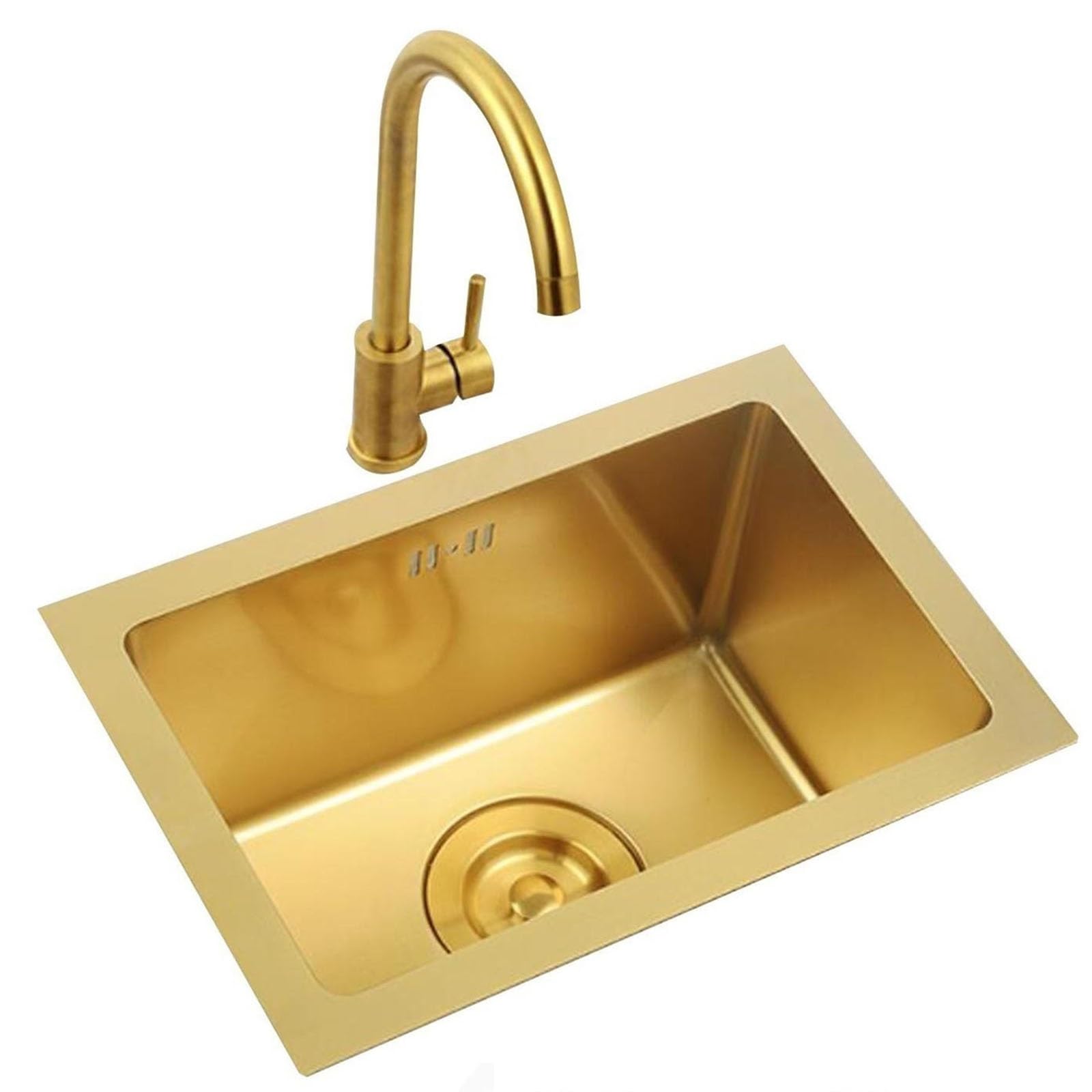 WBJGUOD Faucet Sink Combo for Small Areas Gold Stainless Steel Dishwashing Basin Compact Kitchen Undermount Restaurant Studio Sink(60 * 40cm)