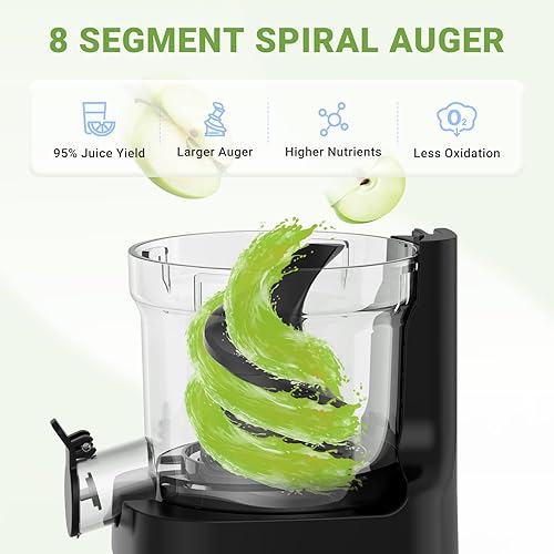 Miniatura 3 de AMZCHEF Exprimidor de prensa en frío - Máquina exprimidora con canal de alimentación grande para frutas y verduras enteras - Exprimidor de acero