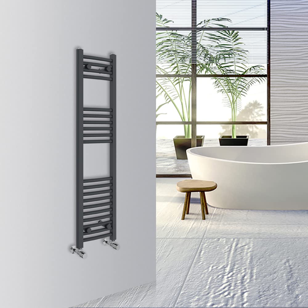 Warmehaus Curved Bathroom Heated Towel Rail Warmer Radiator Central Heating 1200x300mm - Anthracite