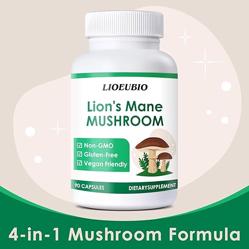 Miniatura 3 de LIOEUBIO Complejo de hongos con melena de león, reishi, cordyceps y vitamina C, sin OMG, 90 cápsulas veganas