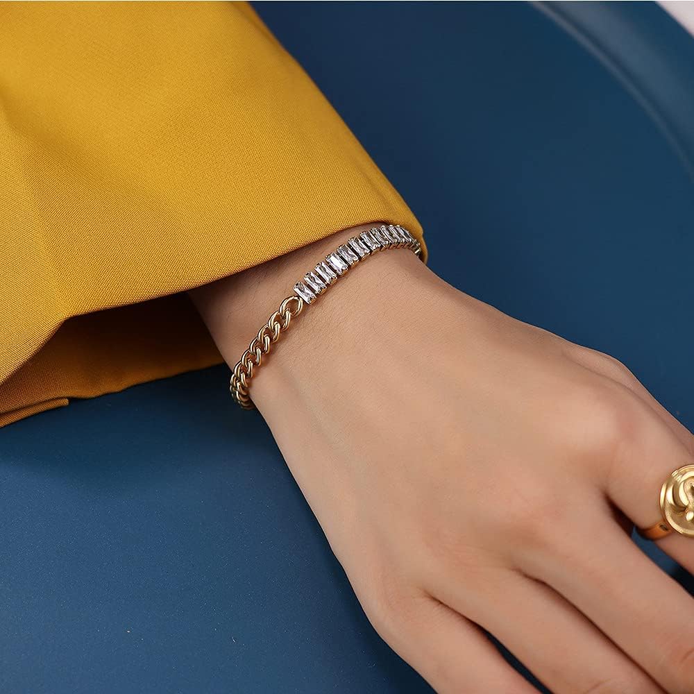A D. ALLEN & DANMI. AD Jewelry 18 K Gold Plated Love Bangle Bracelet Stone Stainless Steel Bangle for Women