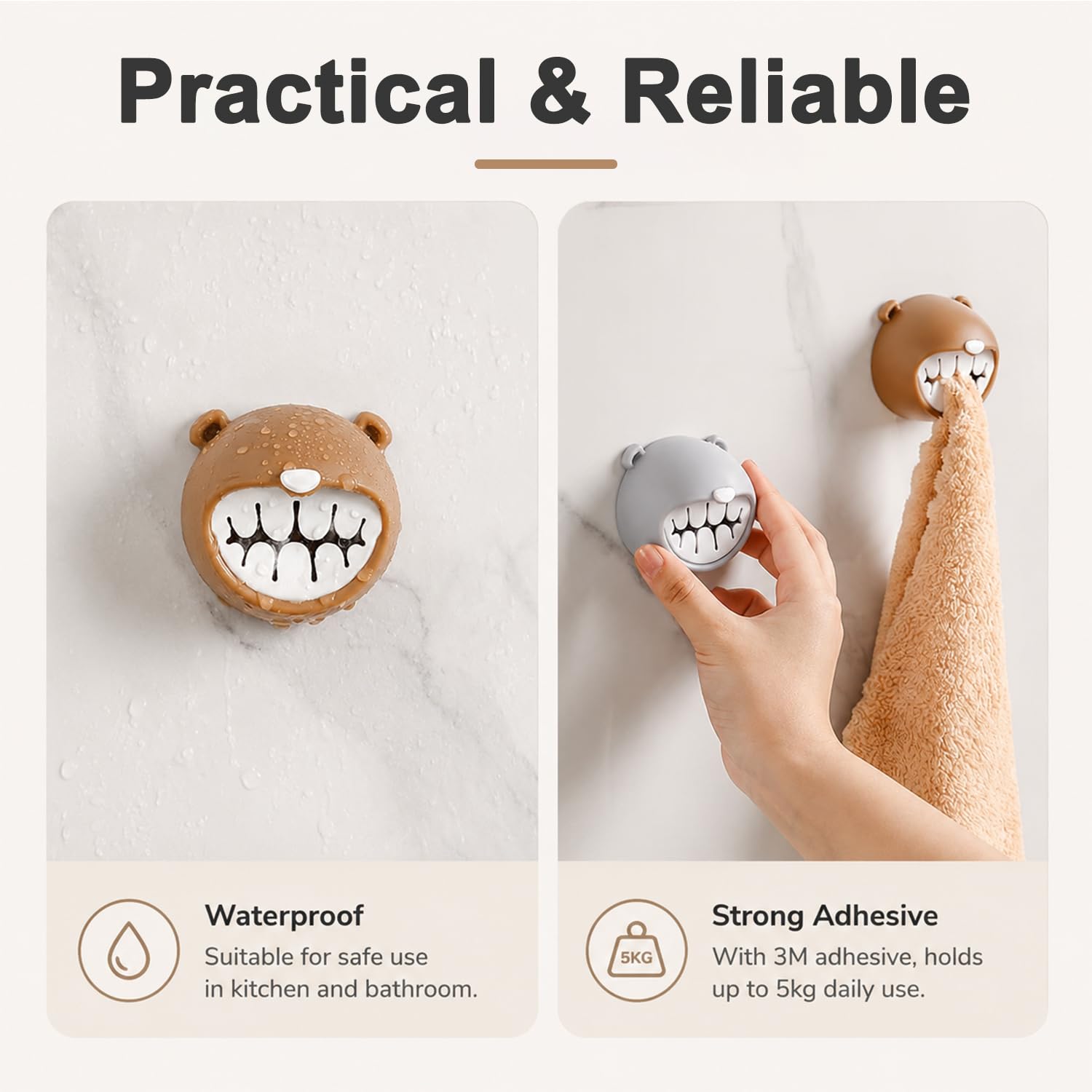 Cute Bear Wall Towel Hooks - Damage-Free! -5
