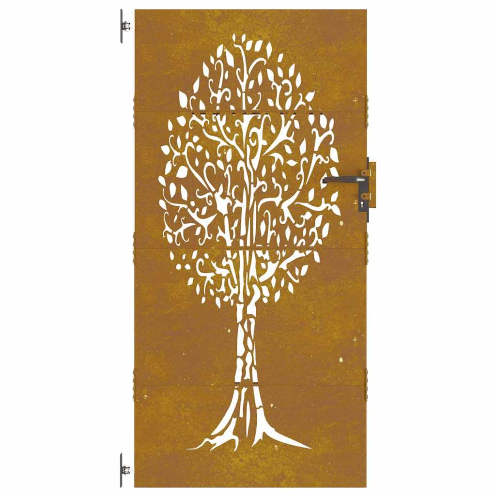 vidaXL Puerta de jardín Acero corten diseño árbol 85x200 cm, Puerta de Metal, Puerta Delantera de jardín, Puerta de jardín con Cerradura