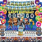 Birthday Party Decorations - Theme Children's Party Supplies Included Happy Birthday Banner, Backdrop, Hanging Swirls, Tablecloth, Cupcake Cake Toppers, Plates, Tableware, Napkins, Balloons