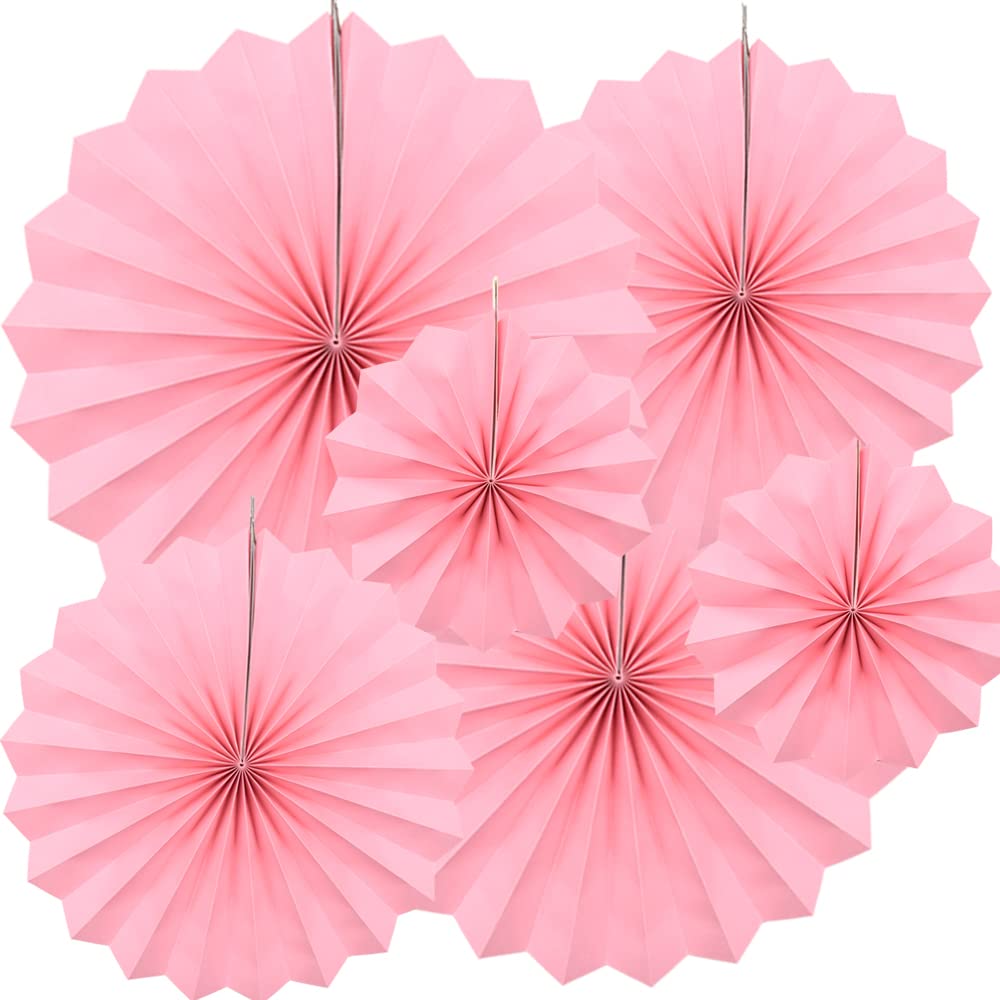 Yosawo Pink 6Pcs Paper Fan Flowers Hanging Paper Fans Decoration For Birthday Wedding Christmas Graduation Theme Party （Pink）
