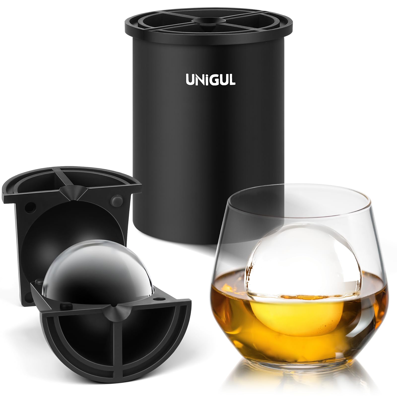 Clear Ice Cube Maker, 2.5" Stainless Steel Crystal Clear Ice Ball Maker, Non-BPA Premium Silicone Ice Cube Molds for Whiskey & Cocktails, Easy-Release Sphere Ice Maker, Bourbon Gifts for Men