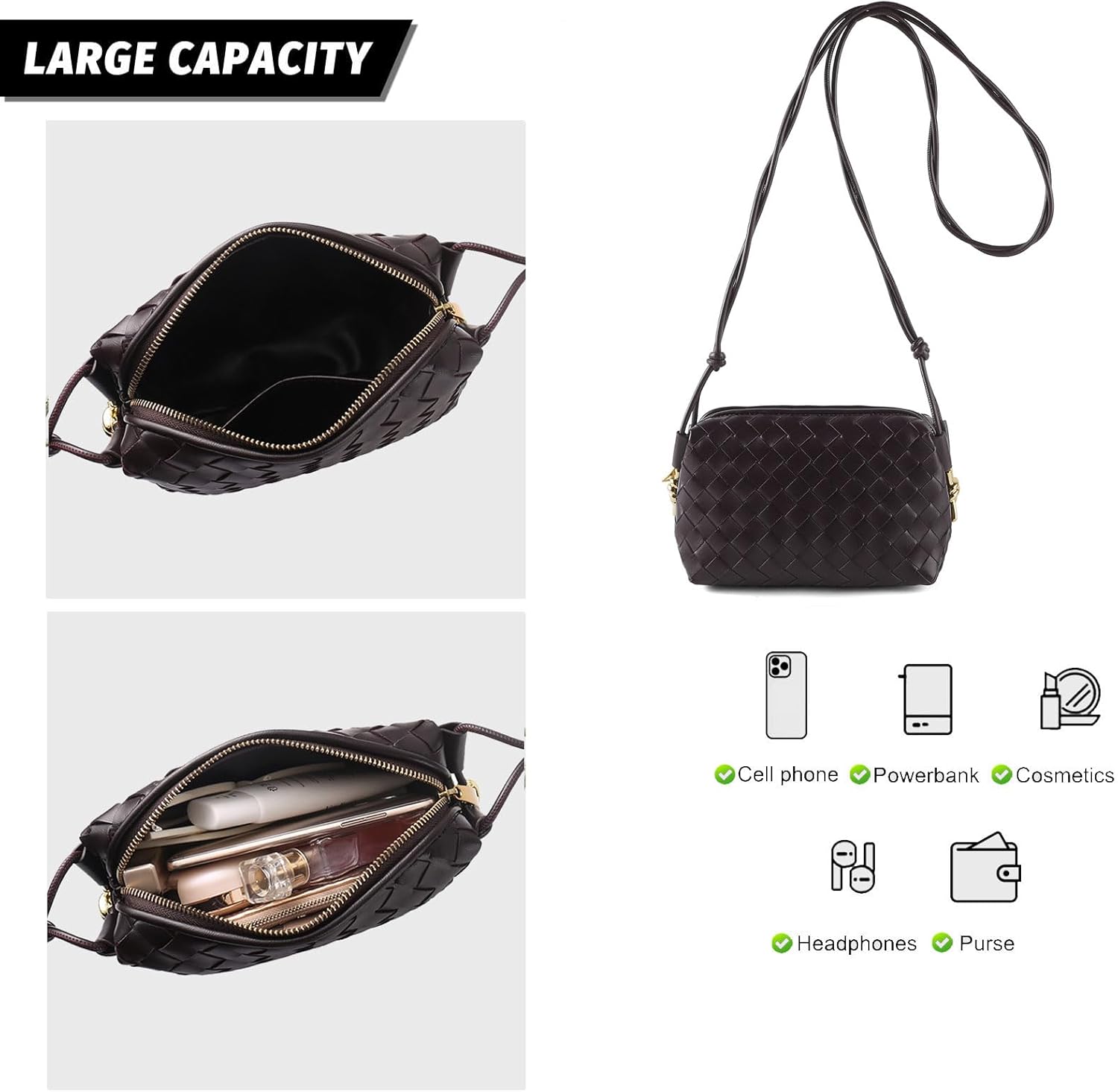 Woven Crossbody Bags for Women Small Purses Shoulder Bag Leather Handbags Woven Purses - Image 4
