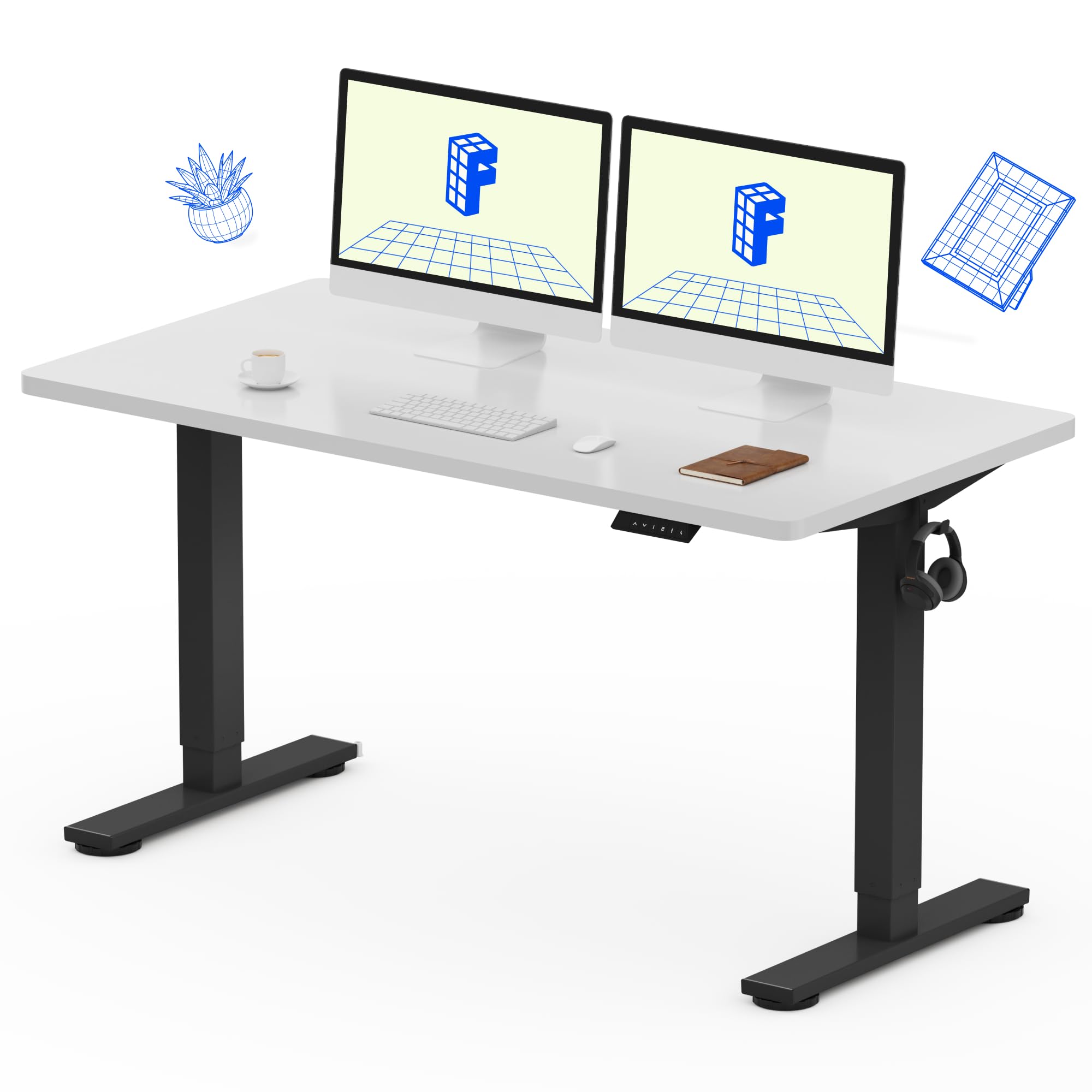 FLEXISPOT EN1 One-Piece Standing Desk with 1-Inch Thick Desktop, 55"x28" Electric Height Adjustable Desk for Home Office & Multi-Device Workstations, White