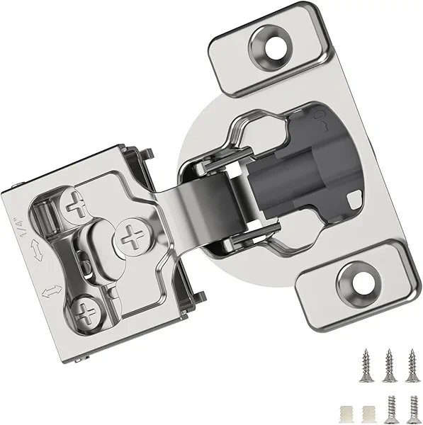 Furniware 50 Pieces 1/4" Small Overlay Concealed Face Frame Hinges, 105° Open Angle 4 Level Soft Close Screw On Compact Cabinet Hinge,for Face Frame Door, Soft Close On/Off Switch, Self Closing