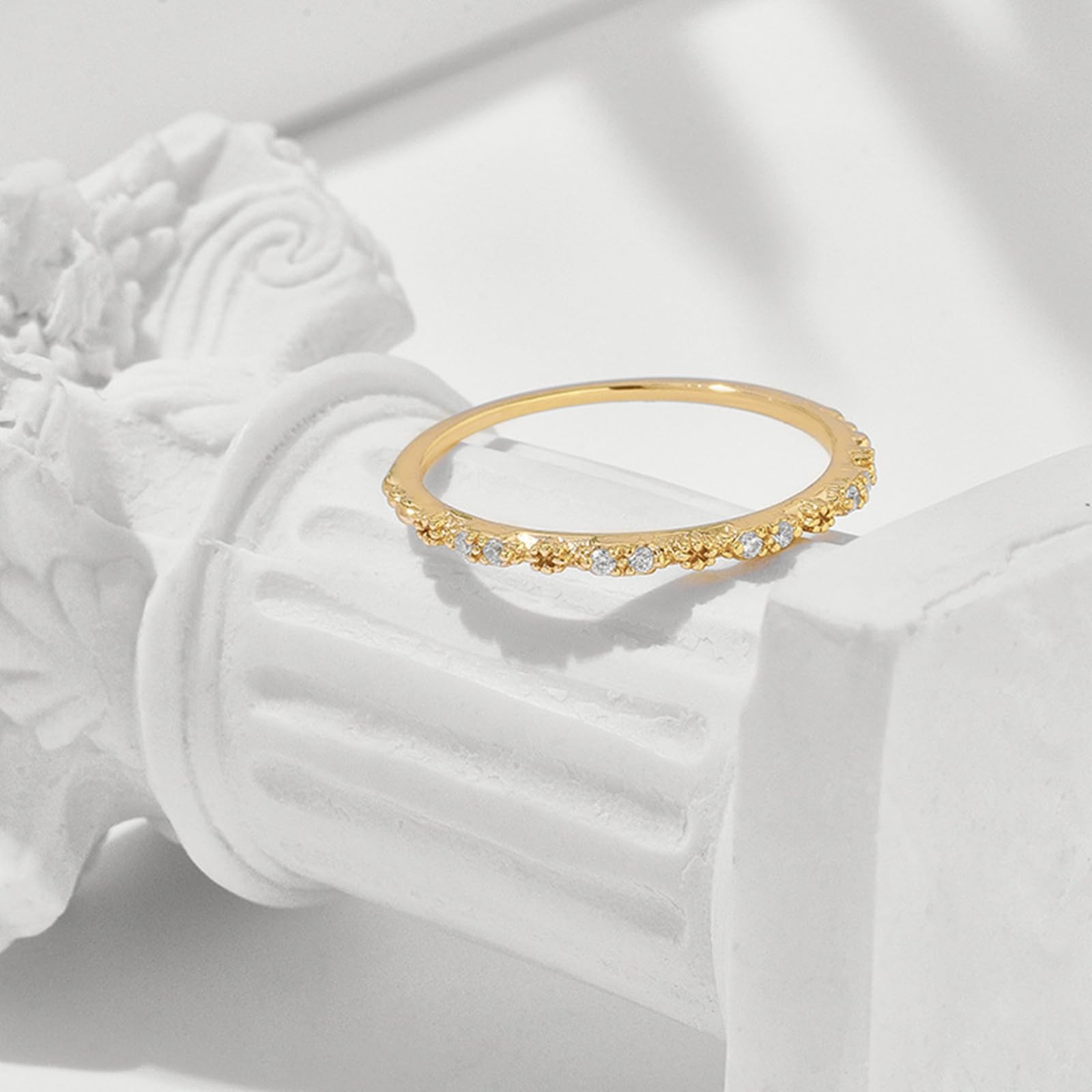 Bague en or 9 K/14 K/18 carats avec diamant fin, bague empilable délicate en or véritable bijou pour femme