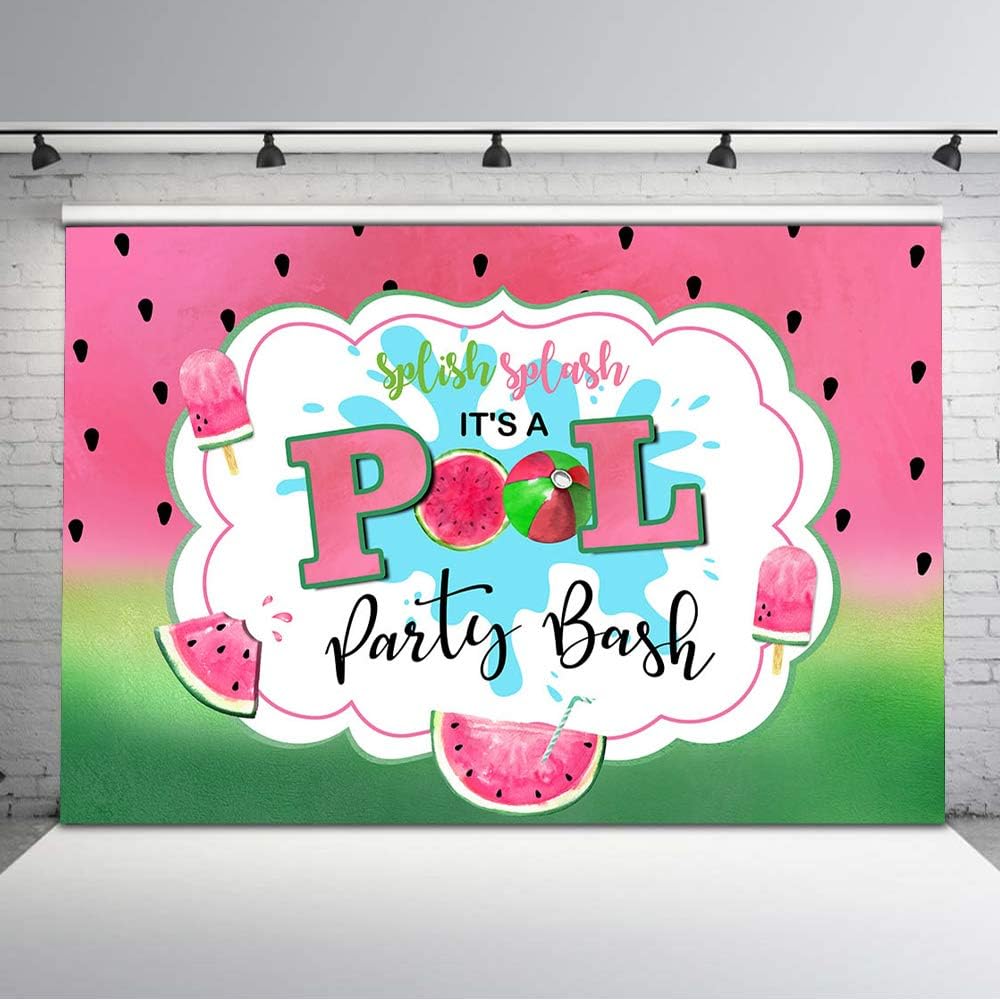 Mocsicka Pool Watermelon Party Backdrop Summer Pool Birthday Bash Photo Background 7x5ft Vinyl Watermelon Pool Party Background
