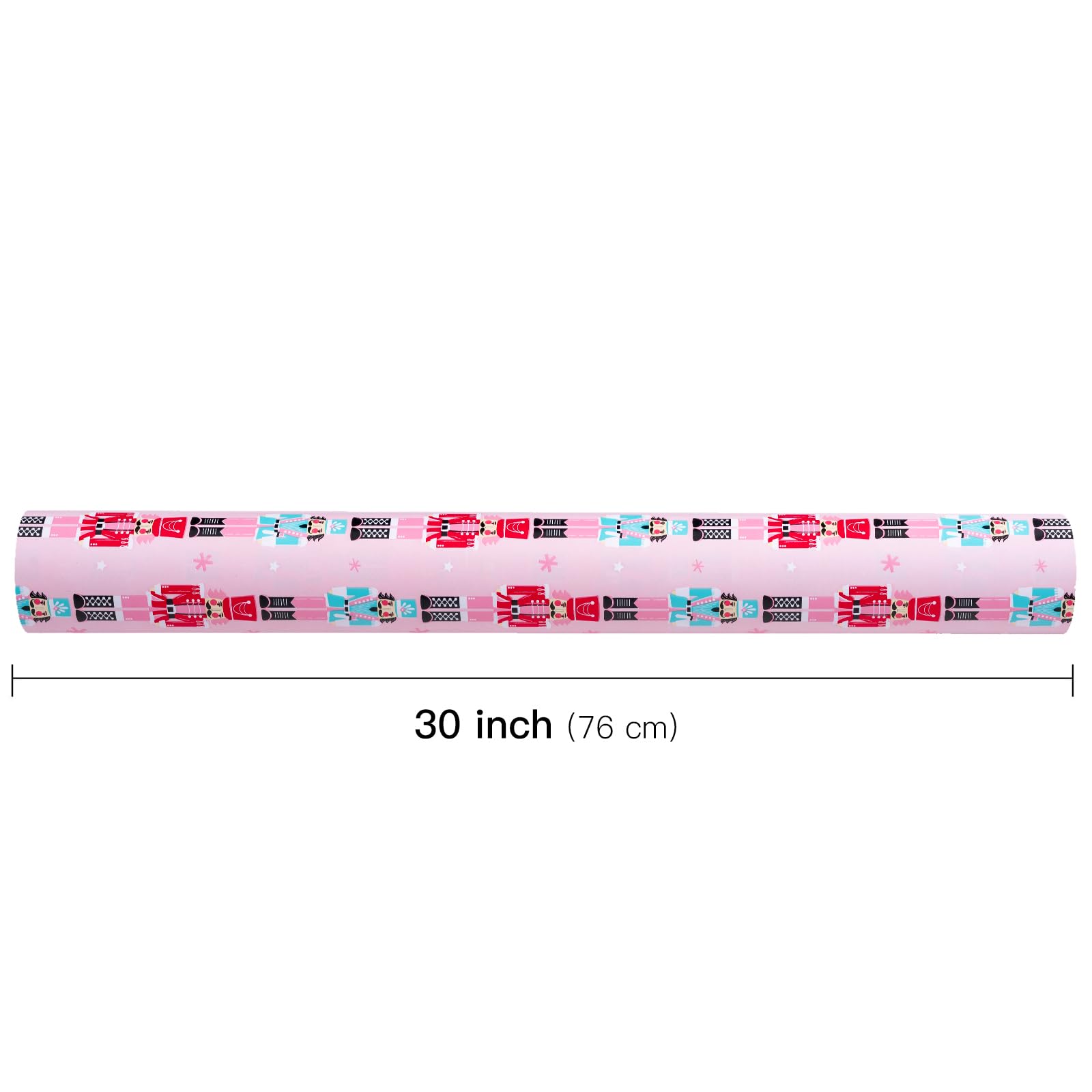 WRAPAHOLIC Wendbares Weihnachts-Geschenkpapier, 76,2 cm x 30 m, Jumbo-Rolle, rosa Nussknacker und Punkte-Design