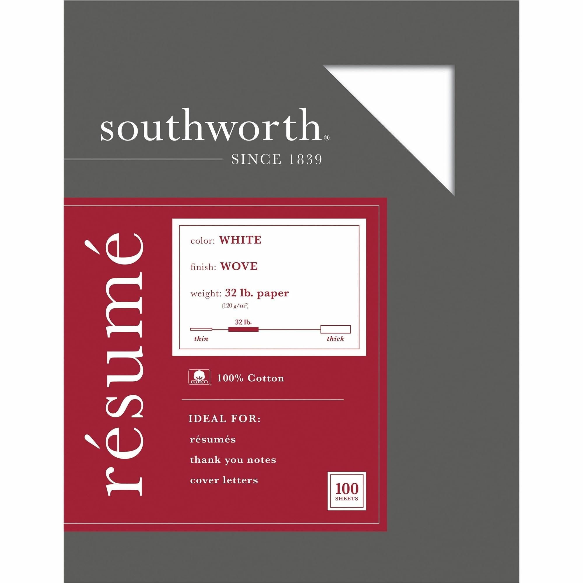 Southworth(r) 100% Cotton Resume Paper, 8 1/2" x 11", 32 Lb, 100% Recycled, White, Pack Of 100 - Image 4