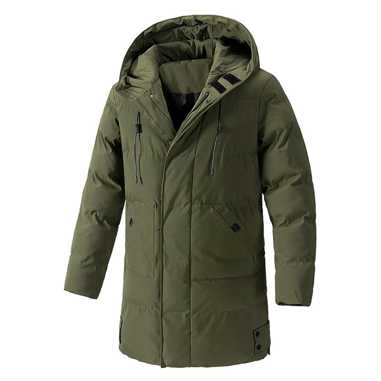 Piumino da uomo trapuntato lungo con cappuccio e zip intera, impermeabile e antivento, cappotto termico pesante, in softshell, con tasche, per neve, sci, escursionismo, caldo e accogliente