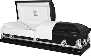 Titan Casket Orion Panel Collection (Black, Praying Hands) Handcrafted Funeral Casket - Black with White Interior & 'Praying Hands' Head Panel