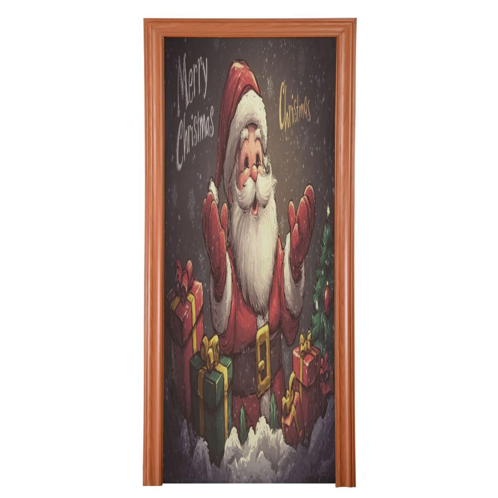 J JOYSAY Merry Christmas Santa Door Decorations Door Cover Xmas Decorations Large Fabric Xmas Decorations Door Decor for Christmas Outdoor Décor,32x79 in
