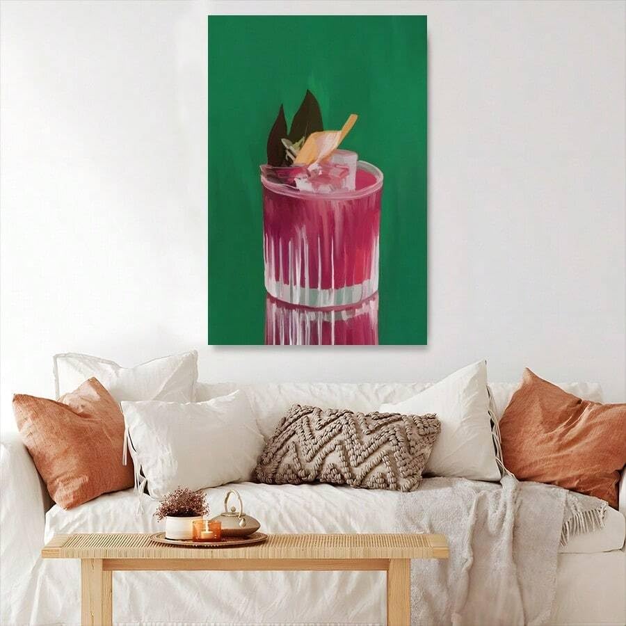 Affiche numérique de boisson sur toile texturée premium pour salon moderne