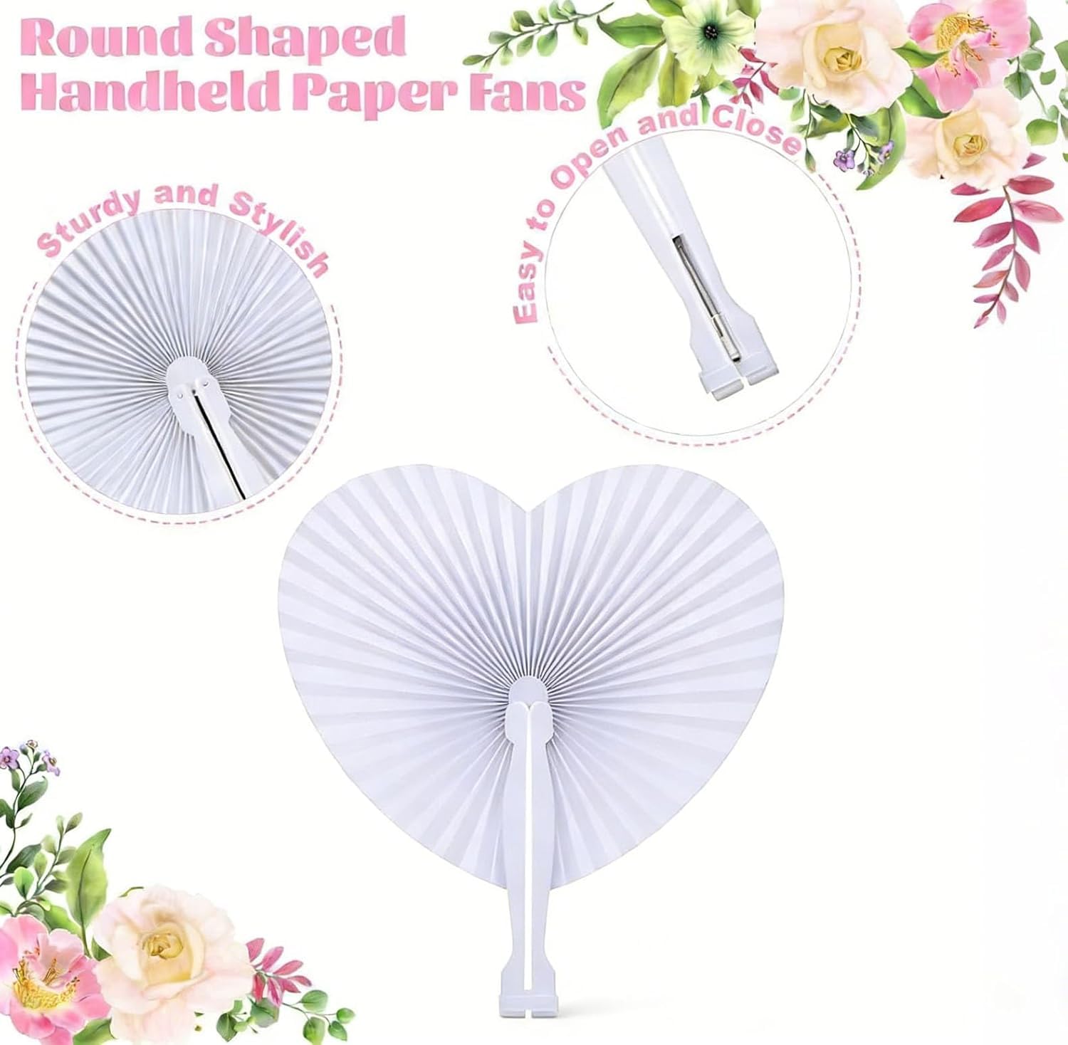60 Pezzi Ventagli Pieghevoli Bianchi Ventaglio bianco Pieghevole Forma Cuore Ventaglio Matrimonio Maniglia Plastica per bomboniera wedding Regali Gli Invitati Bomboniera Ospiti Baby Shower Compleanno