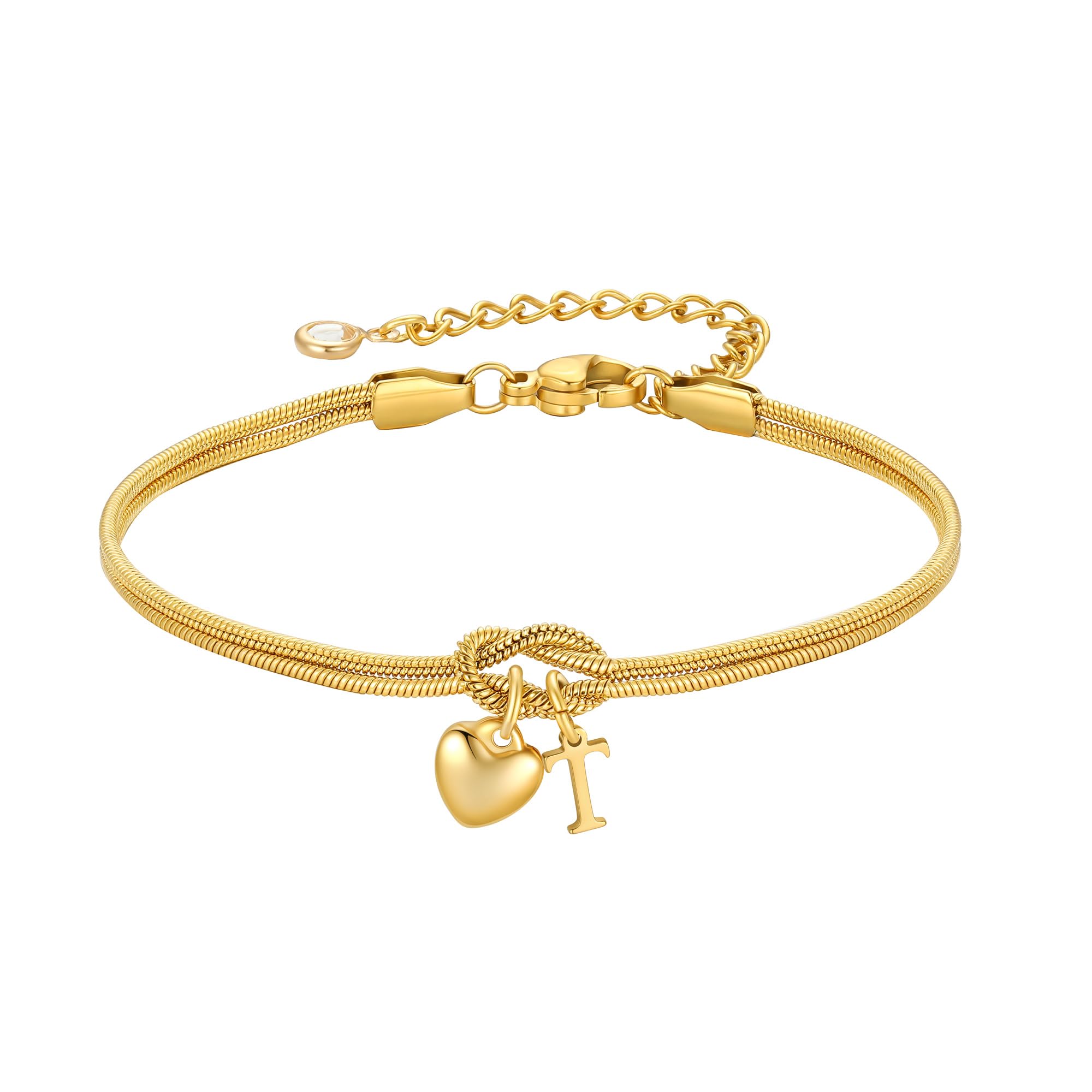 M MOOHAM Initial Knot Bracelets for Women - 18K Gold Plated Initial Knot Bracelets for Women Teen Girls, Trendy Letter A-Z Love Charm Bracelet Dainty