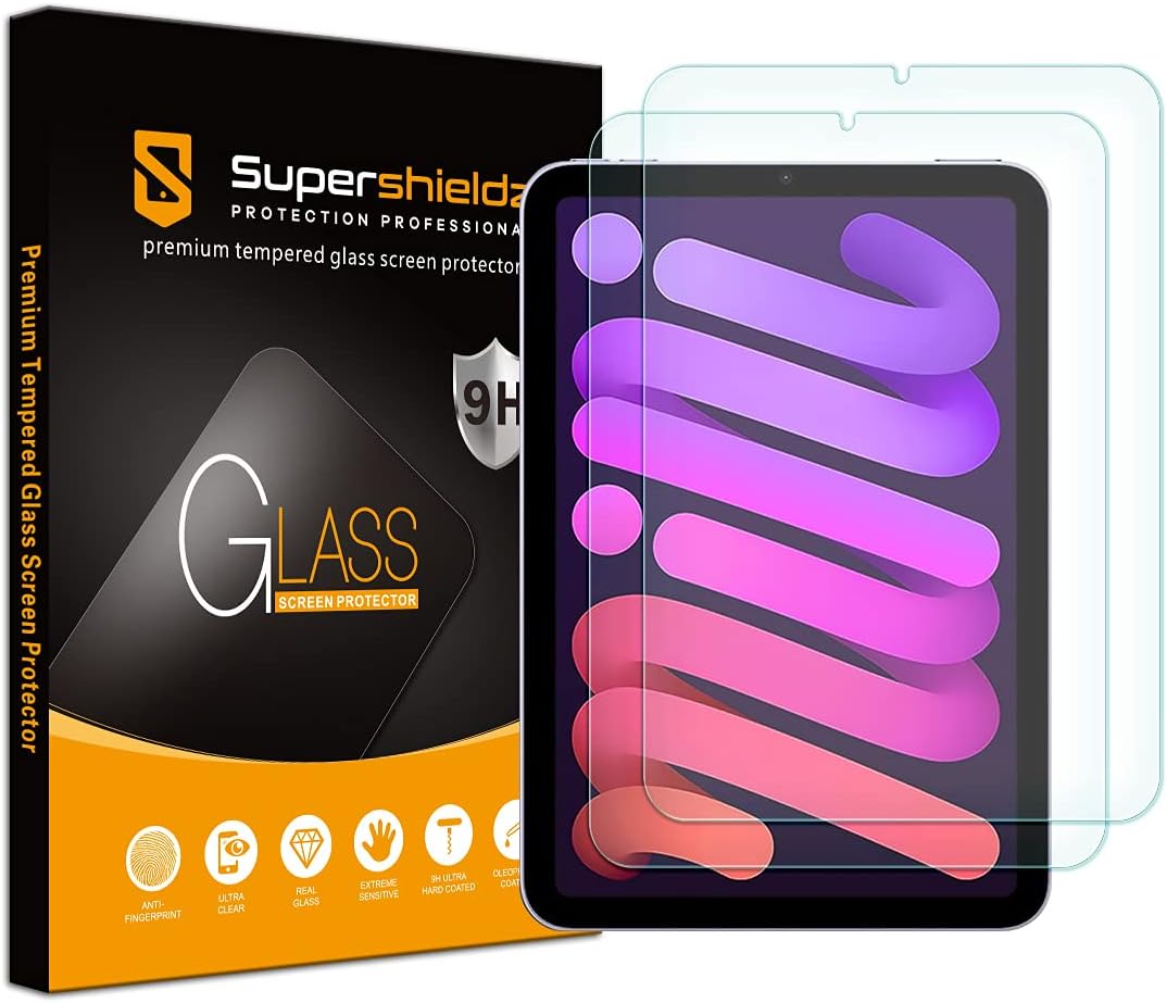 (2 Pack) Supershieldz Designed for Apple iPad Mini 6 8.3-Inch (2021, 6th Generation) Tempered Glass Screen Protector, Anti Scratch, Bubble Free