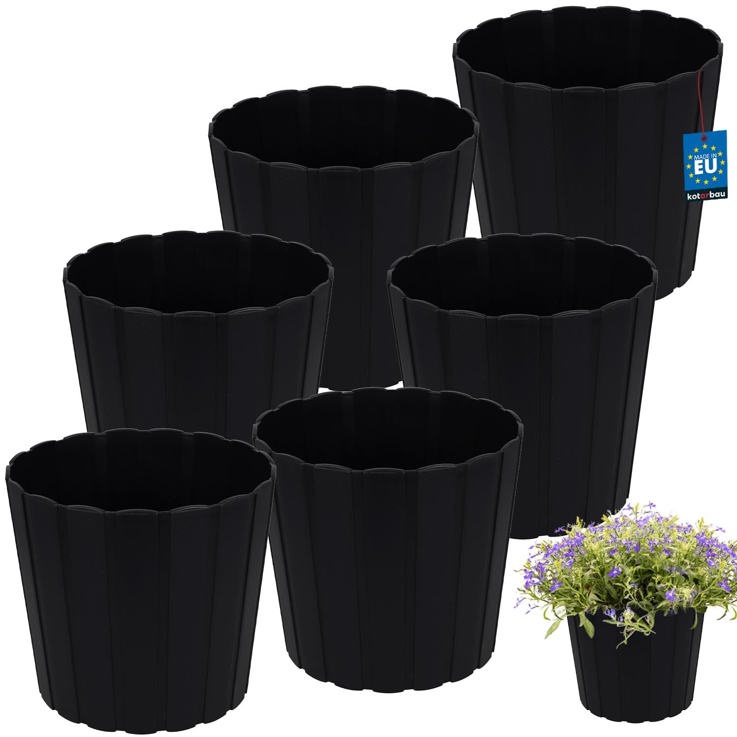KOTARBAU Set of 6 Flower Pots - Planters - Diameter 20 cm Height 18 cm - Anthracite - Plastic - Plant Pot for Indoor Plants - Flower Pots - Large - Outdoor - Planter - Balcony - Decorative