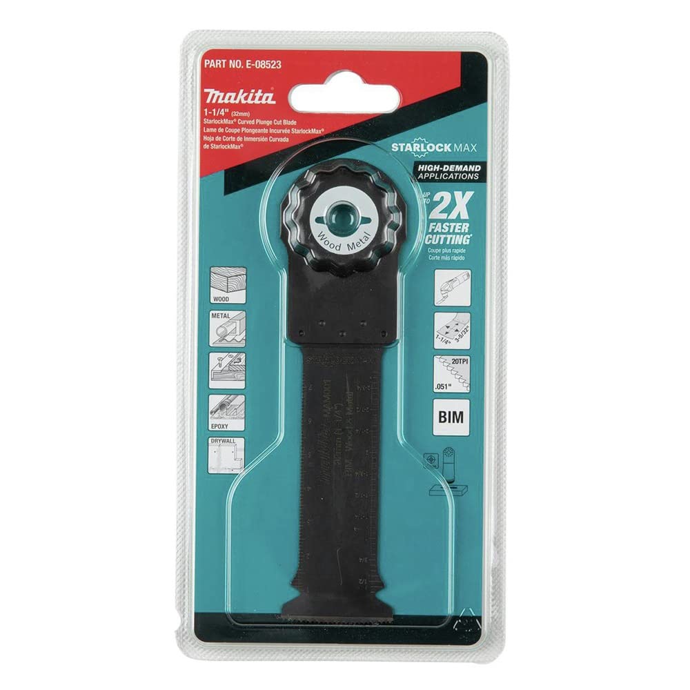Makita E-08523 StarlockMax® Multiherramienta oscilante de 1-1/4 pulgadas, hoja curvada bimetálica