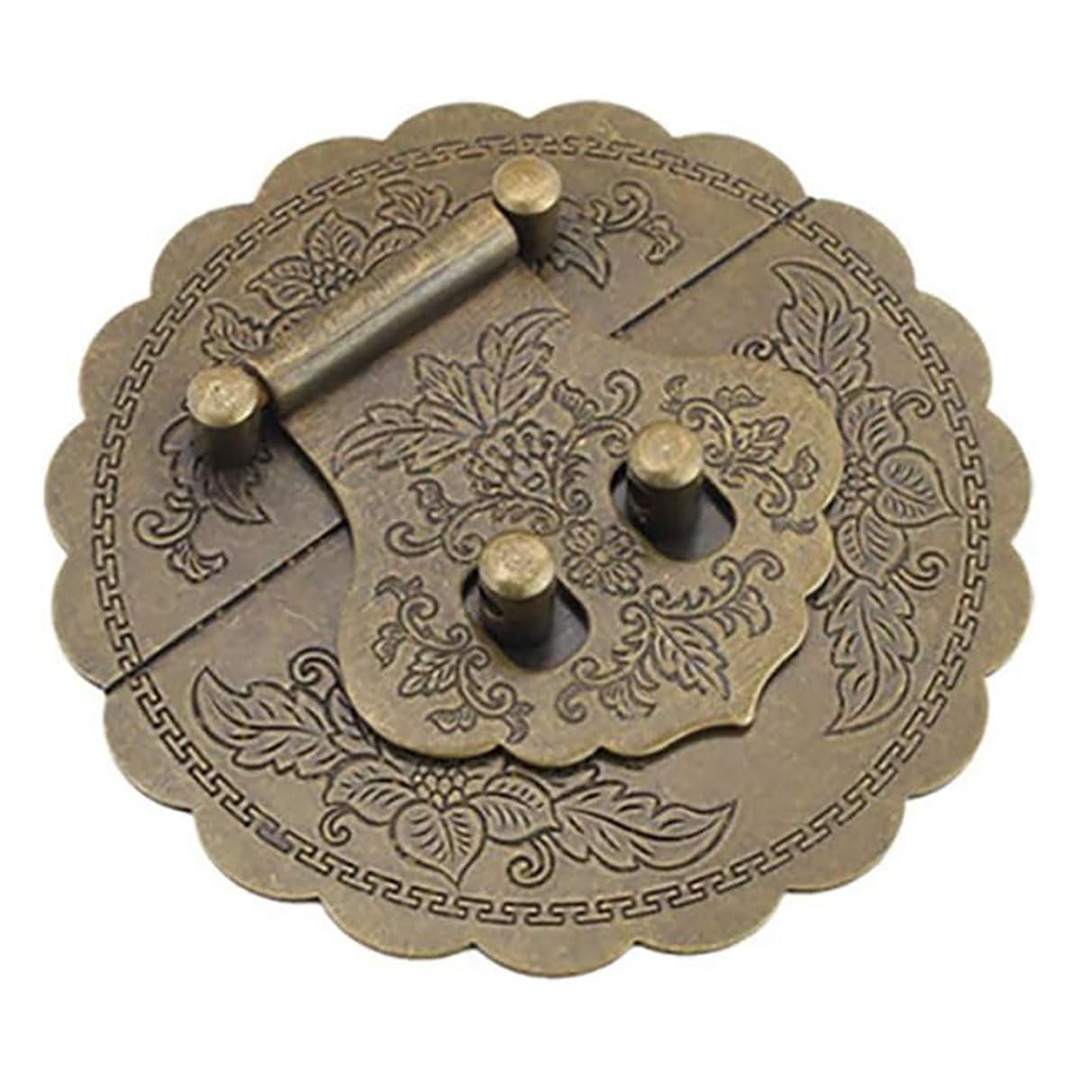 PASFDZHASFHQF 3.54''/9cm Round Embossing Brass Hasp Buckle Lock Latch, Antique Brass Cabinet Box Furniture Hardware Hasp (Antique Bronze)