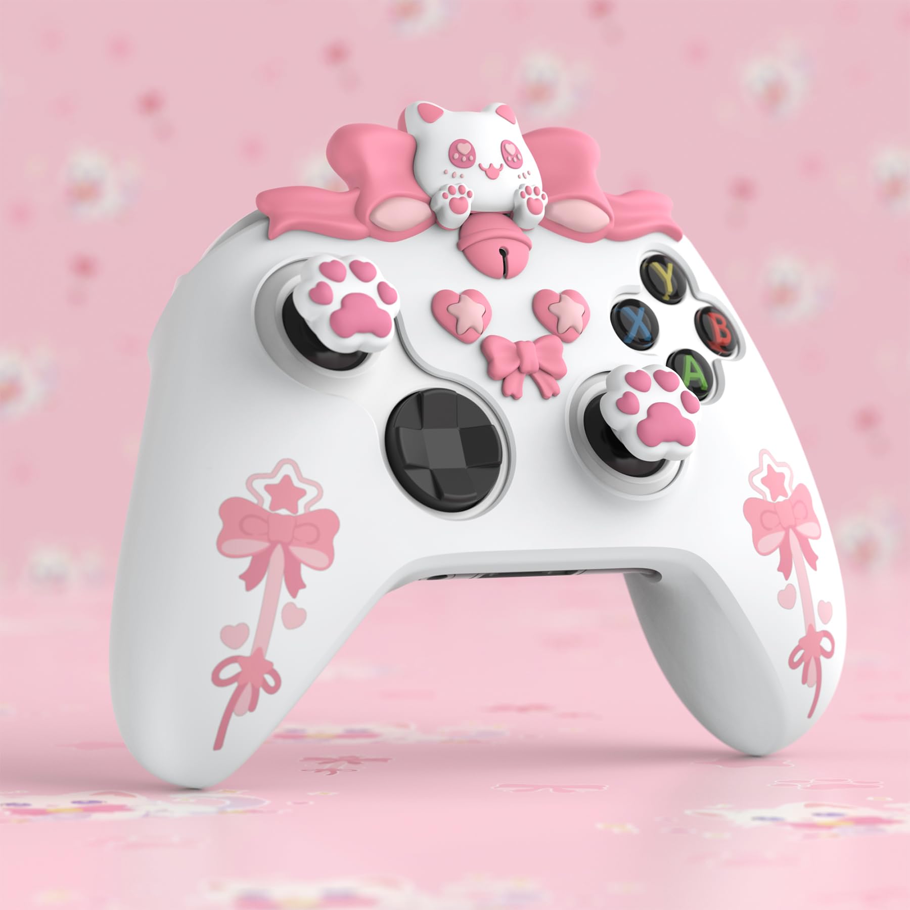 PlayVital Funda de Silicona para Xbox Series X/S - Cubierta Antideslizante para Mando, Carcasa Protectora con Tapas de Joystick & Pegatina, Protector de Goma, Diseño Sweetheart Kitty (Blanco)