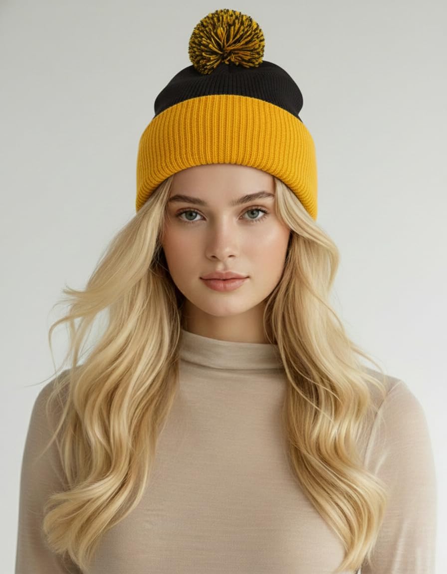 Custom Embroidered Beanie – Unisex Cuffed Knit Pom Hat Warm Winter Skull Cap for Men and Women - Image 3