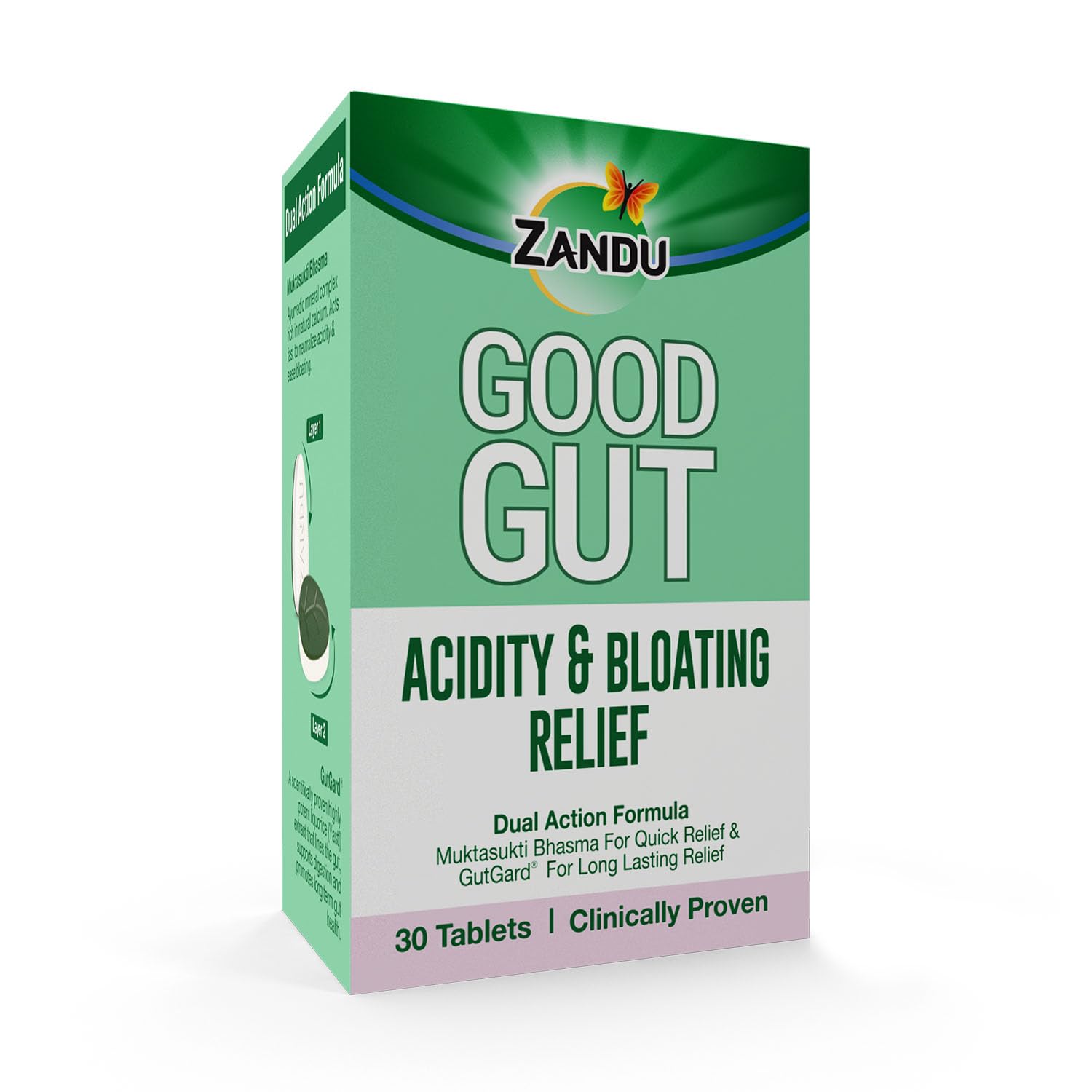 Zandu Good Gut Acidity & Bloating Relief Tablets | Clinically Proven | Instant & Long-Lasting Relief | Non-Habit Forming, 30 Tablets