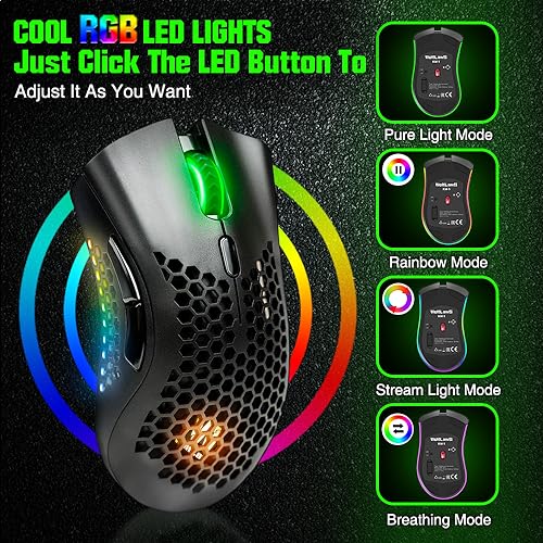 Wolflaws KM-1 Wireless Gaming Mouse, Computer Mice Usb Wireless Mouse With Honeycomb Shell, 6 Programmed Buttons, 3 Adjustable Dpi, Ergonomic Rgb Optical Gamer Mouse For Laptop Pc Mac thumb #4