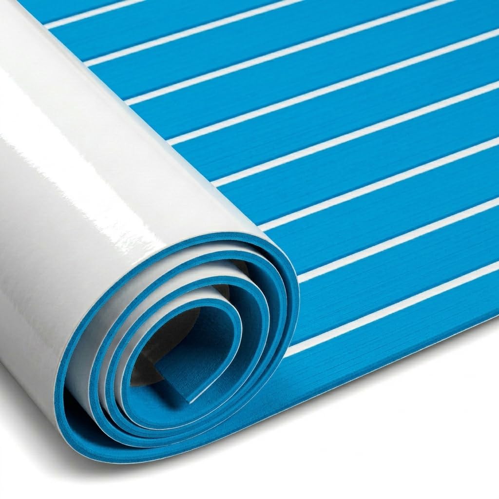 Fullfire EVA Foam Boat Flooring, Faux Teak Marine Boat Decking Sheet with Self-Adhesive Deck Carpet for Bass Boat Jon Boat Pontoon RV Kayak Floor 94"