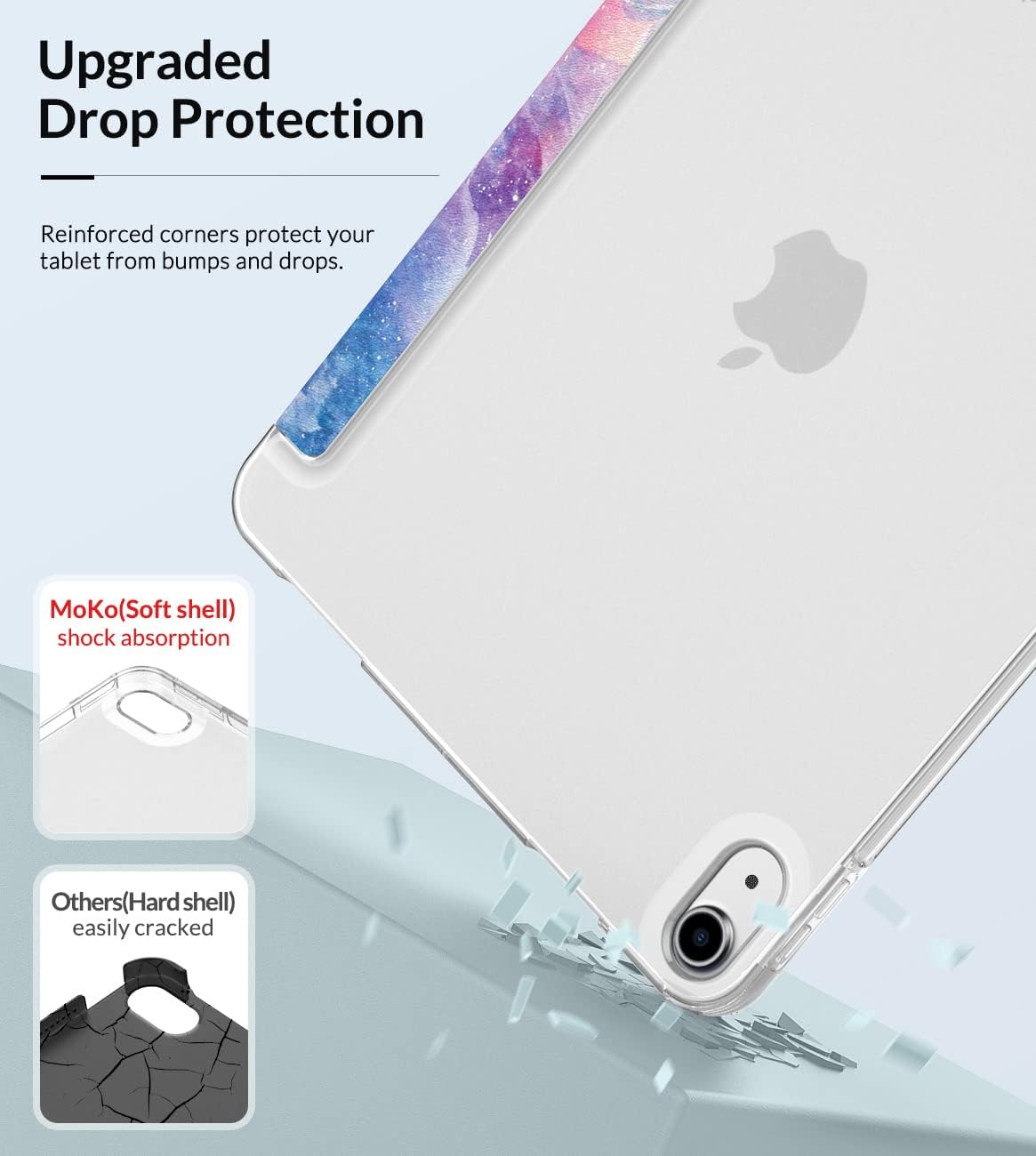 MoKo Case Fit iPad Air 5th/4th Generation 10.9 Inch Case 2022/2020, Slim Trifold Stand Cover with Soft Frosted Back, Auto Wake/Sleep, Support Touch ID iPad 2nd Pencil Charging, Dreamy Nebula