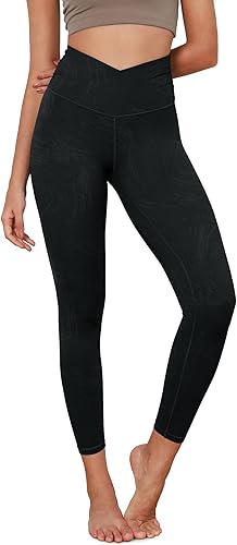 ODODOS Women's Cross Waist Yoga Leggings with Inner Pocket, 21"25"28" Gathered Crossover Workout Yoga Pants