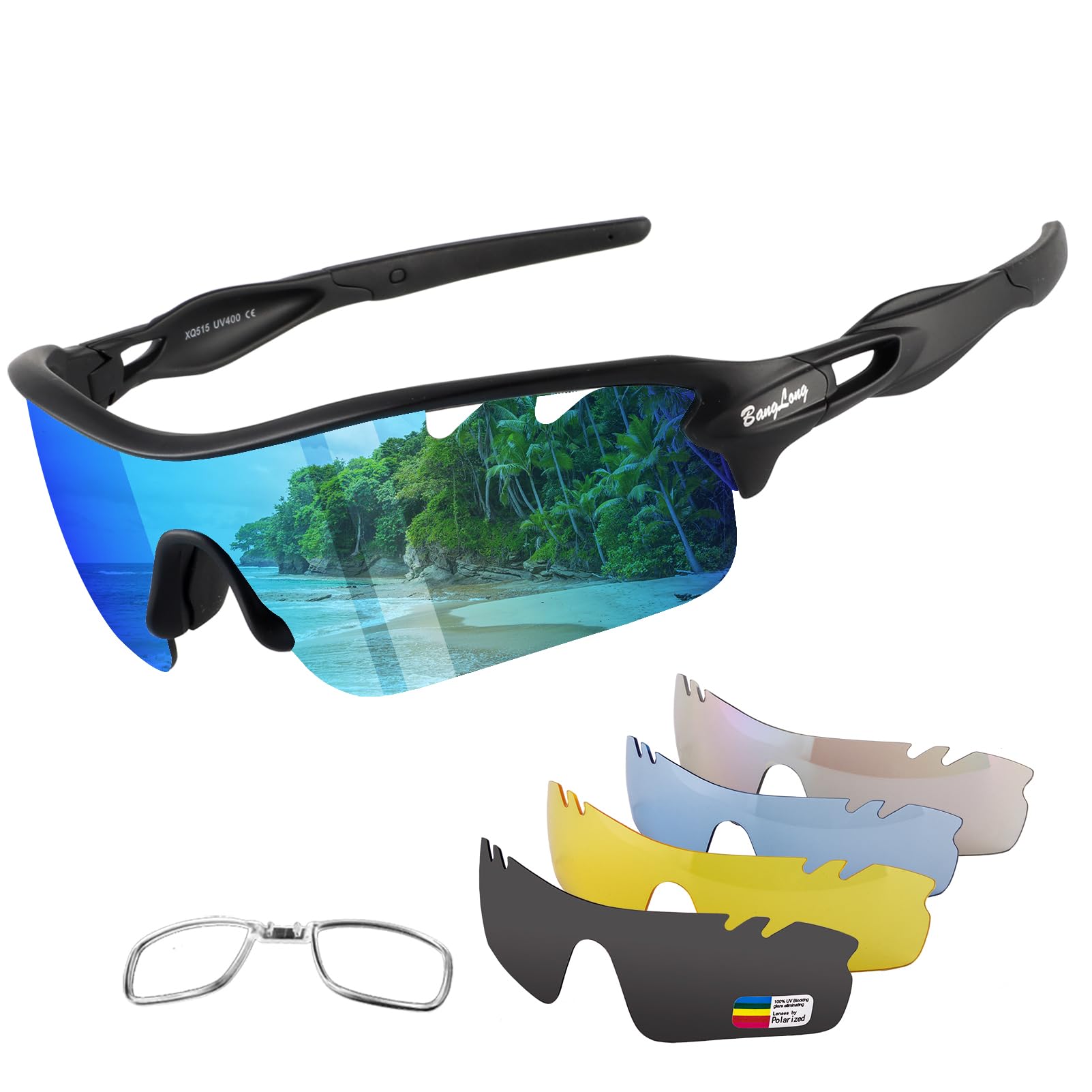 BangLong Polarized UV400 Sports Sunglasses with 5 Lenses for Men Women