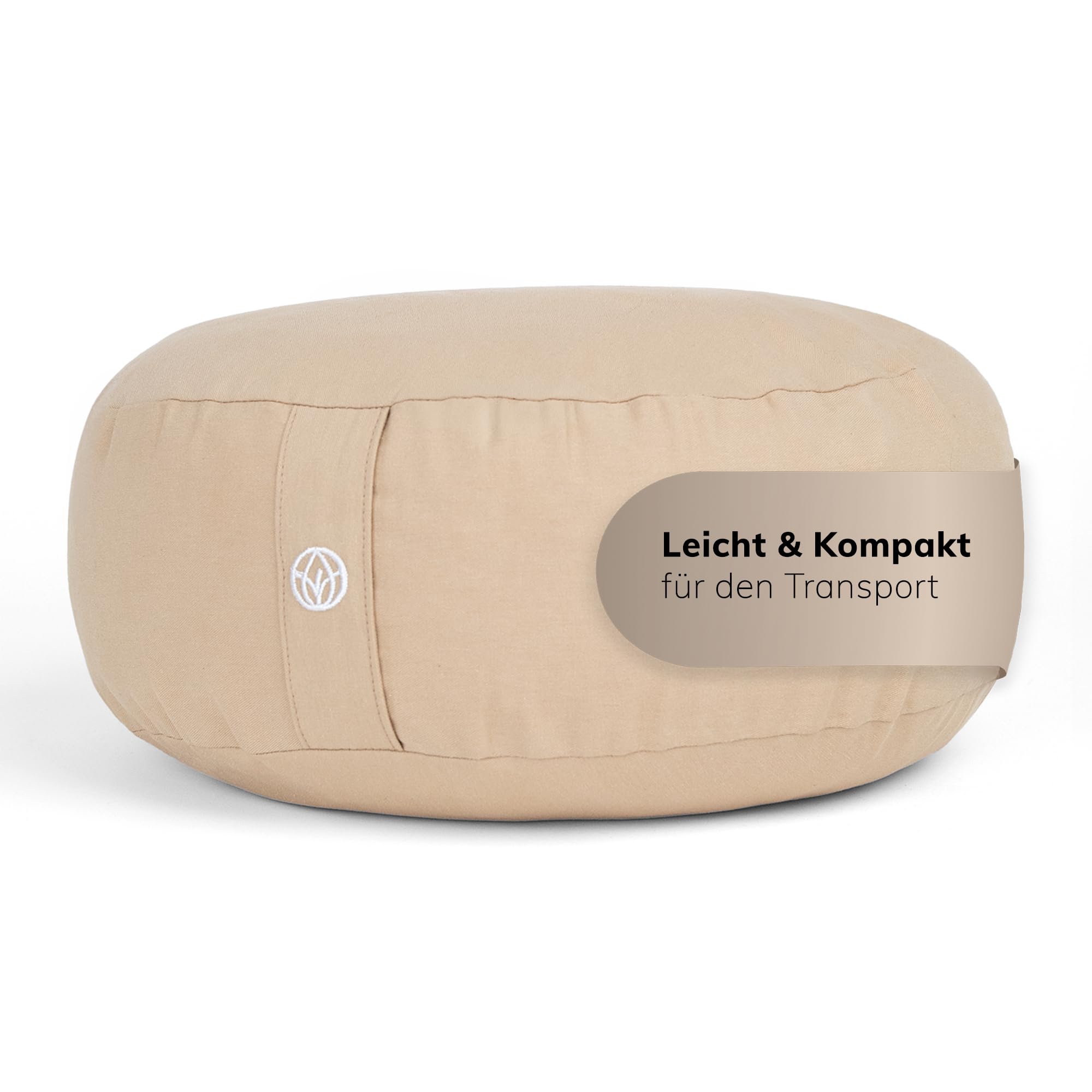 MYLILY Yogakissen Meditationskissen – Yoga Kissen rund Ø 29 cm – 10 cm flach & 255 g leicht – Sitzkissen Boden mit waschbarem Baumwoll-Bezug – vegan – Beige