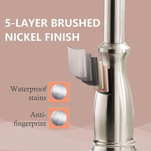 Miniatura 7 de APPASO 211BN - Grifo de cocina de 3 agujeros con rociador desplegable de 3 modos, níquel cepillado de acero inoxidable, grifo de fregadero de cocina