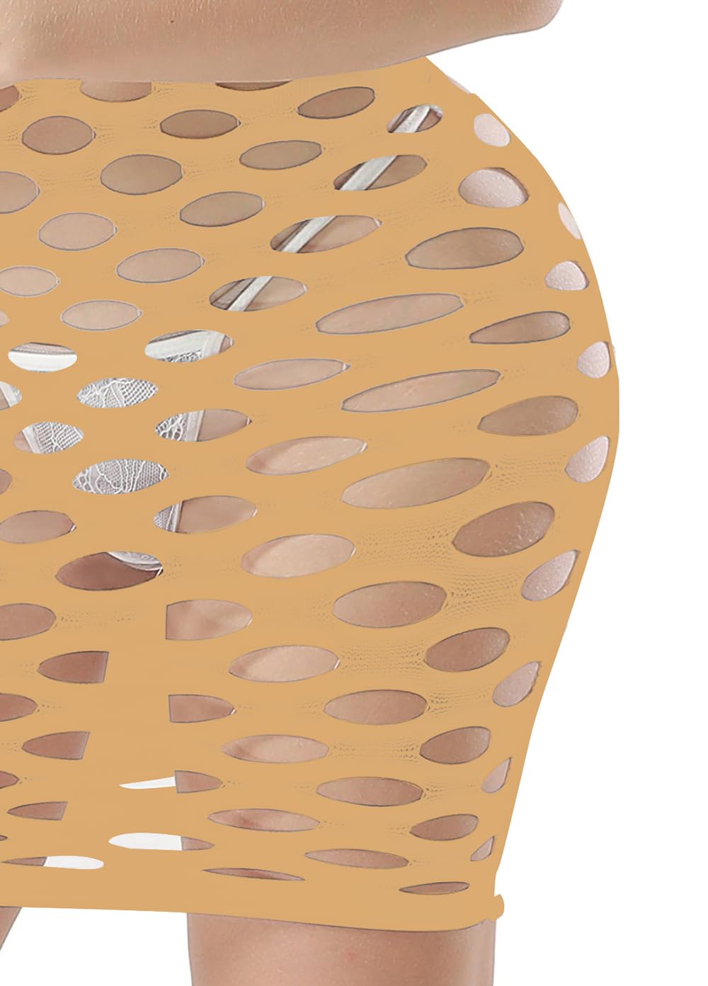 Vorifun Sexy Womens Strapless Fishnet Lingerie Sleepwear Mini Dress Tube Chemise Bodysuit One Size: Beige