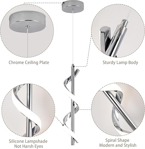 Miniatura 7 de CANEOE Moderna lámpara colgante LED, lámpara colgante LED integrada en espiral blanca fría de 5500 K, lámpara colgante de isla de altura ajustable