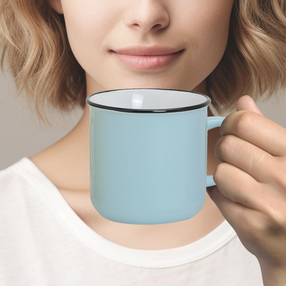 Tassen 36er Set Emaille Optik in gelb blau rosa - Retro Keramik Kaffeetassen in 300ml für Tee Kaffee Cappuccino - Süße Kaffeebecher spülmaschinenfest und mikrowellengeeignet als Geschenk