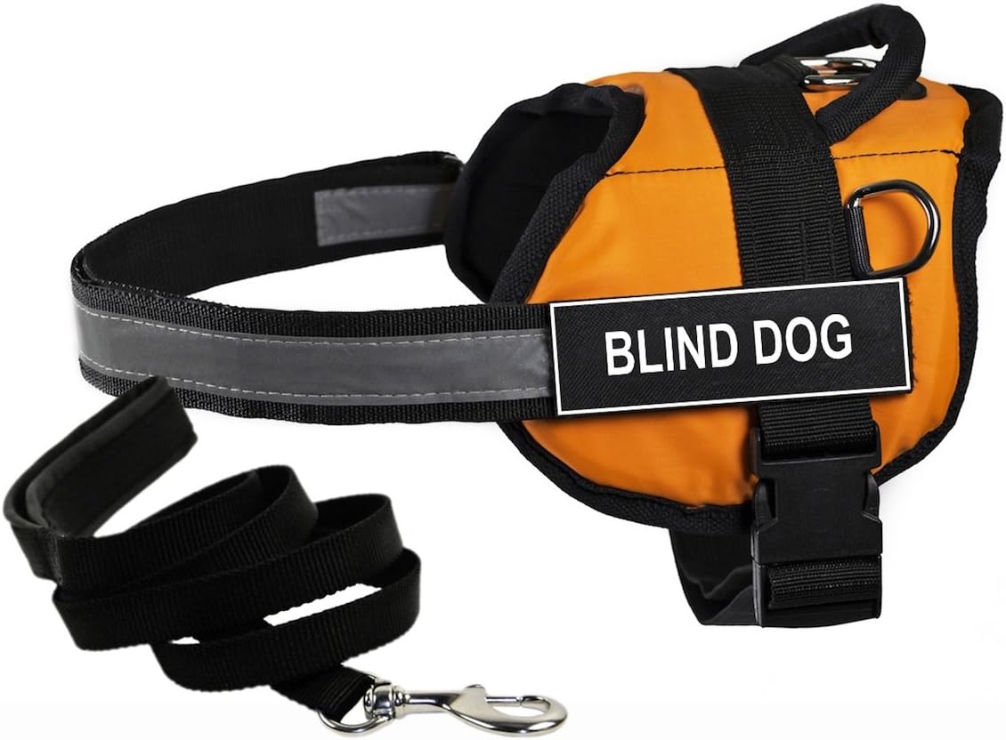 Dean and Tyler Bundle "DT Works" 28 to 38-Inch Orange/Black Blind Dog Harness with "Padded Puppy" Leash and 6-Feet Stainless Steel Snap
